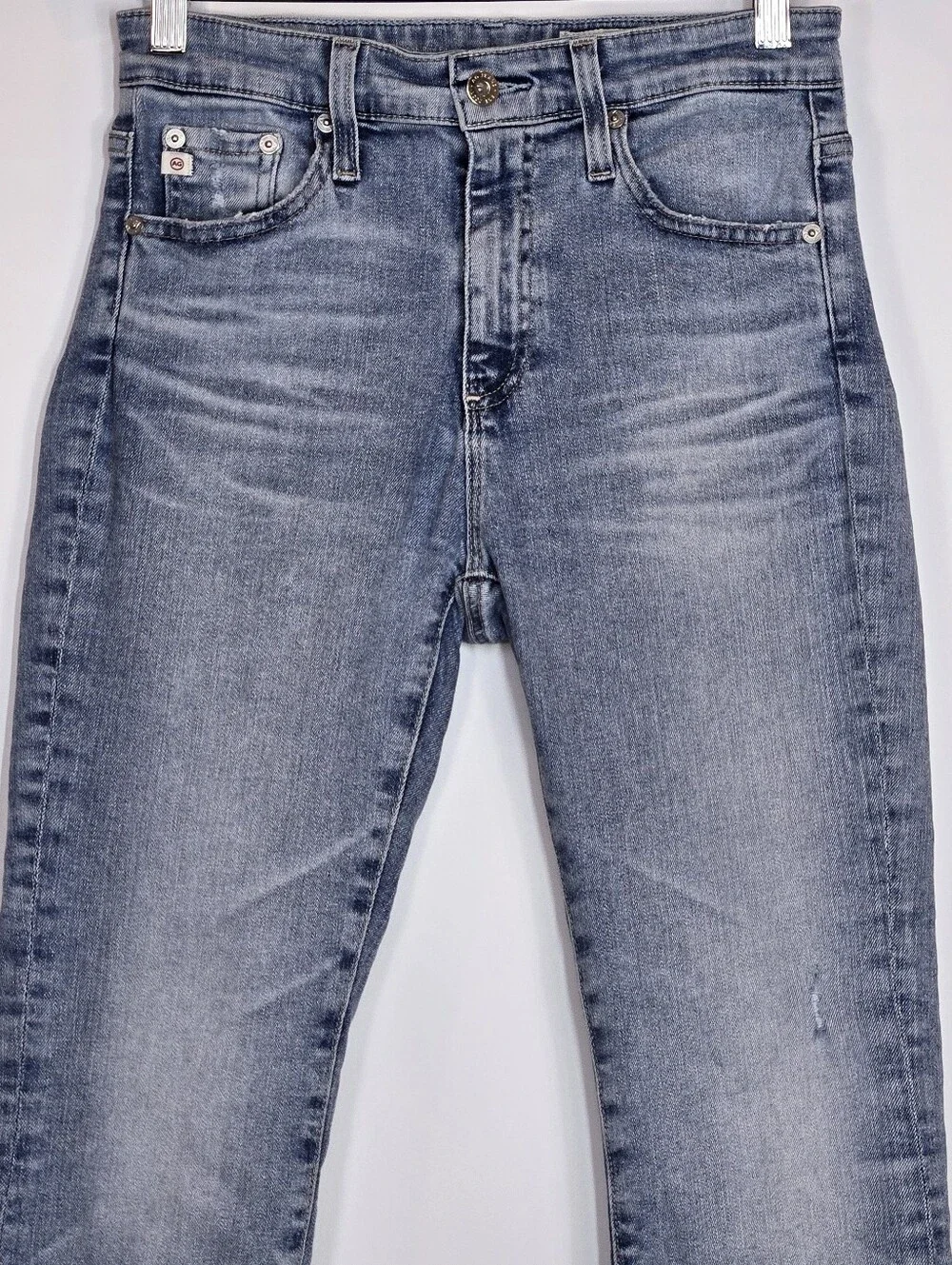 AG Adriano Goldschmied Farrah High Rise Boot Crop Distressed Jean Step Hem 26